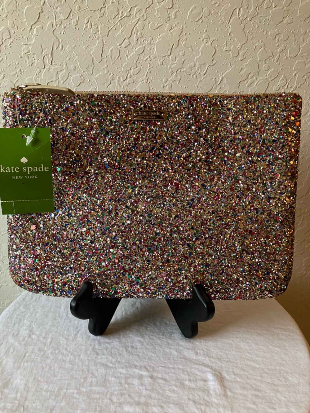 kate spade: Gia Multicolor Glitter Sparkler Zip Pouch- Storybook Lining
